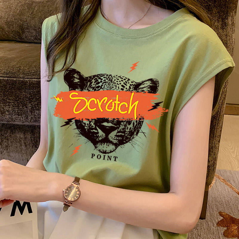 Women Student Sleeveless T-shirt Outer Wear Short Top