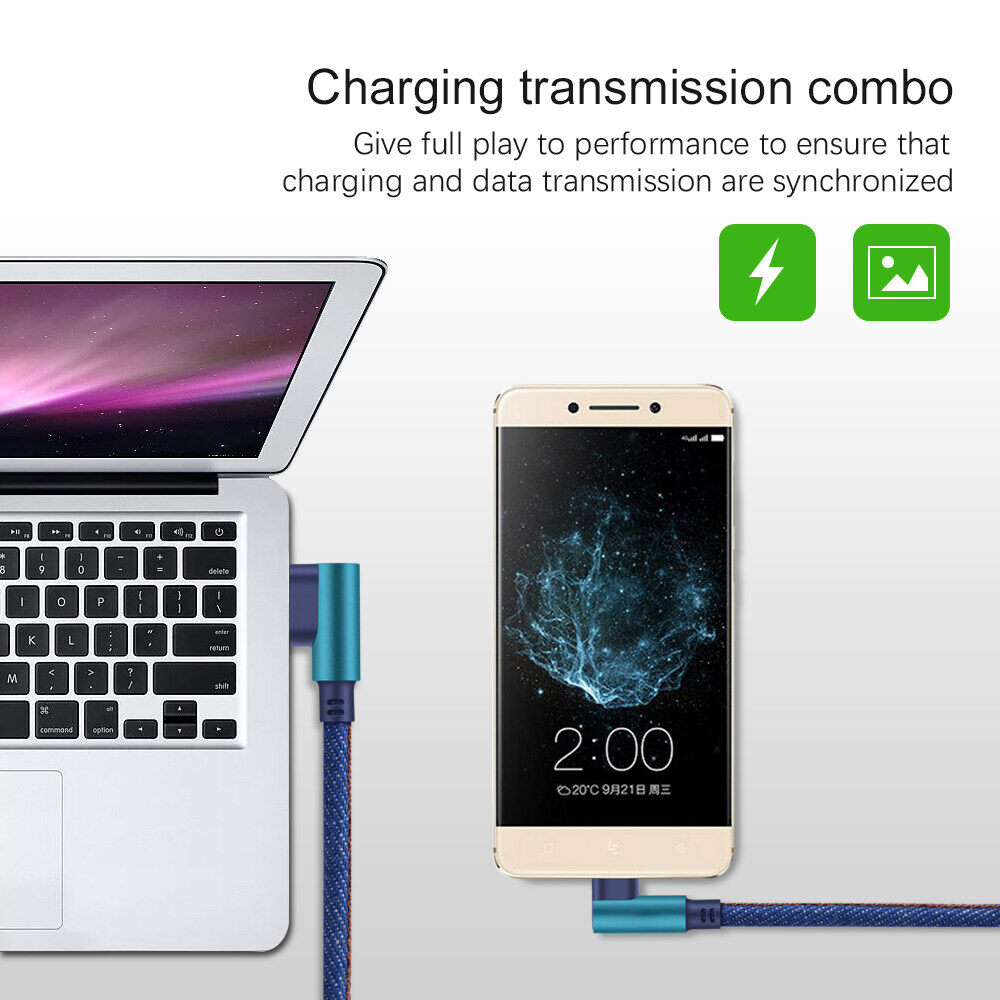 Cáp Sạc Nhanh Truyền Dữ Liệu Micro USB/Loại C/ Lightning 90 Độ Cáp Sạc USB 25Cm 1M 2M Cho Trò Chơi Cho iPhone 11 Pro XS MAX / Android / Type C XR XS X