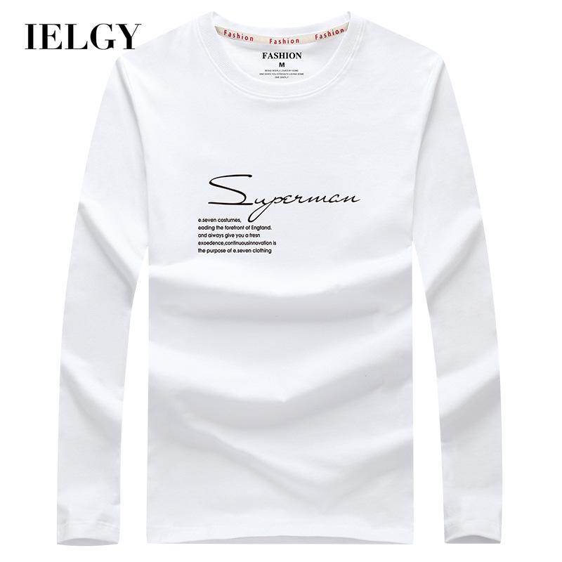 IELGY Men's clothes all-match casual large size t-shirt long sleeve round neck Korean version black fashion