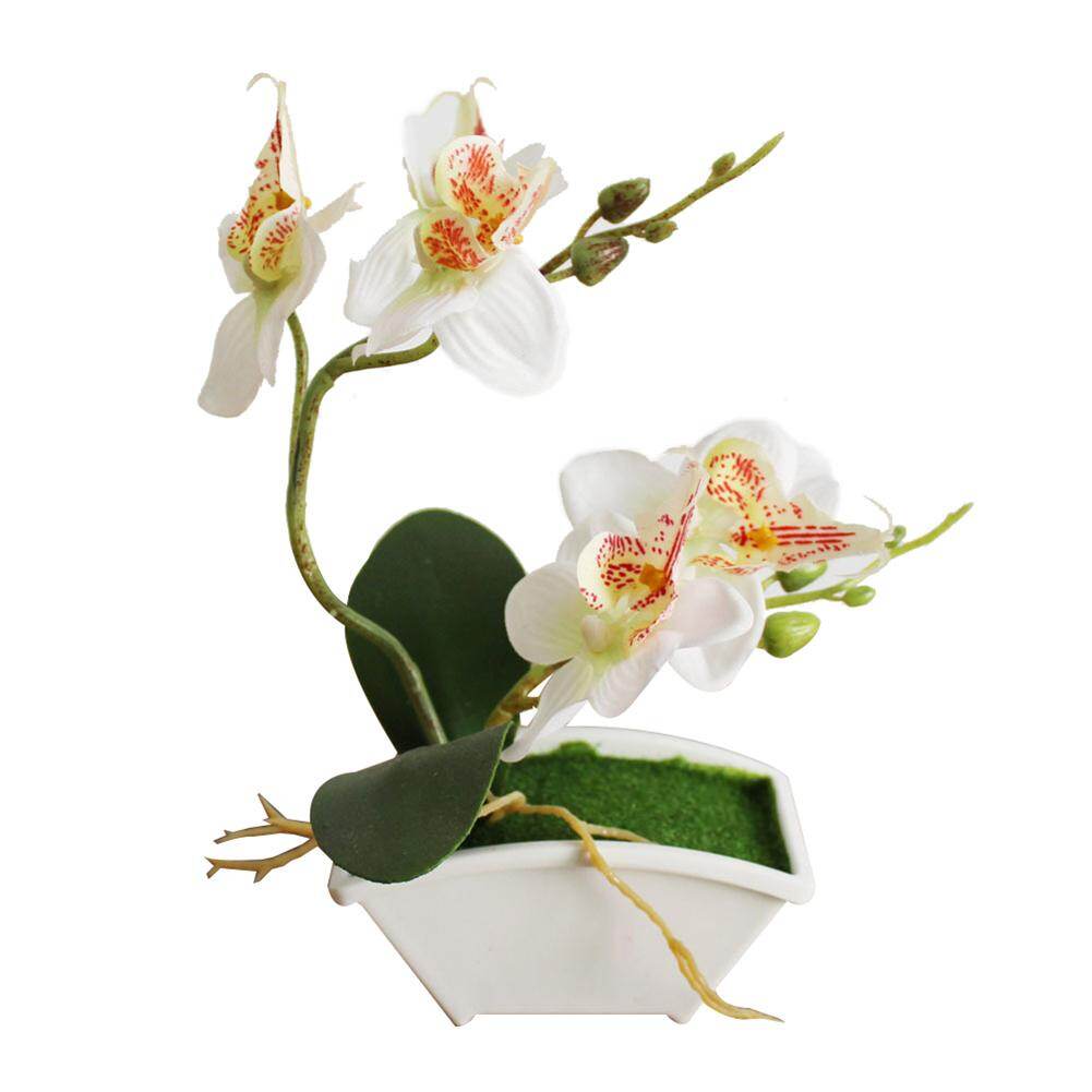 Sanwood® Artificial Butterfly Orchid Flower Phalaenopsis Home Office Decor with Flowerpot