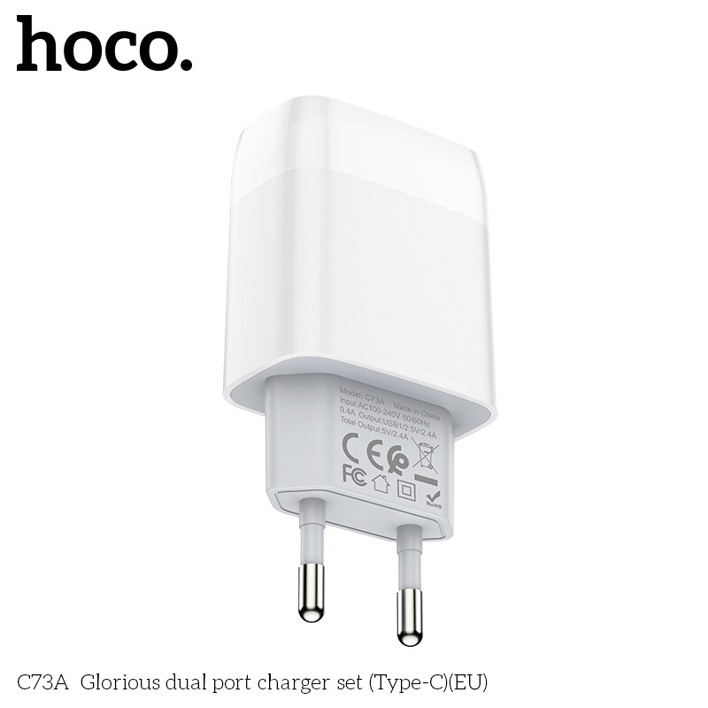 【2020】HOCO C73A 2.4A Dual USB Charger Set With Iphone/ Micro USB /Type C Cable 2 In1 Mobile Phone Charging Adapter + Cable