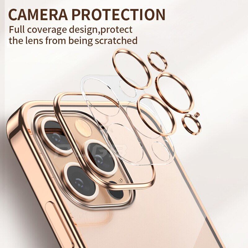 Luxury Electroplating Frame Case for Iphone 11 12 13 Pro Max Shockproof Transparent Silicone Case for Iphone 7 8 Plus Casing XR Xs Max Lens Protective Soft Back Cover for SE 2020