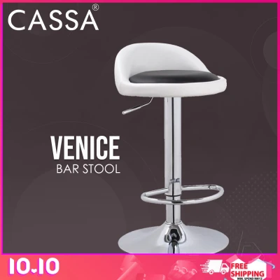 Cassa Venice Swivel Black White Bonded Leather Adjustable Hydraulic Bar Stool (1 Unit)