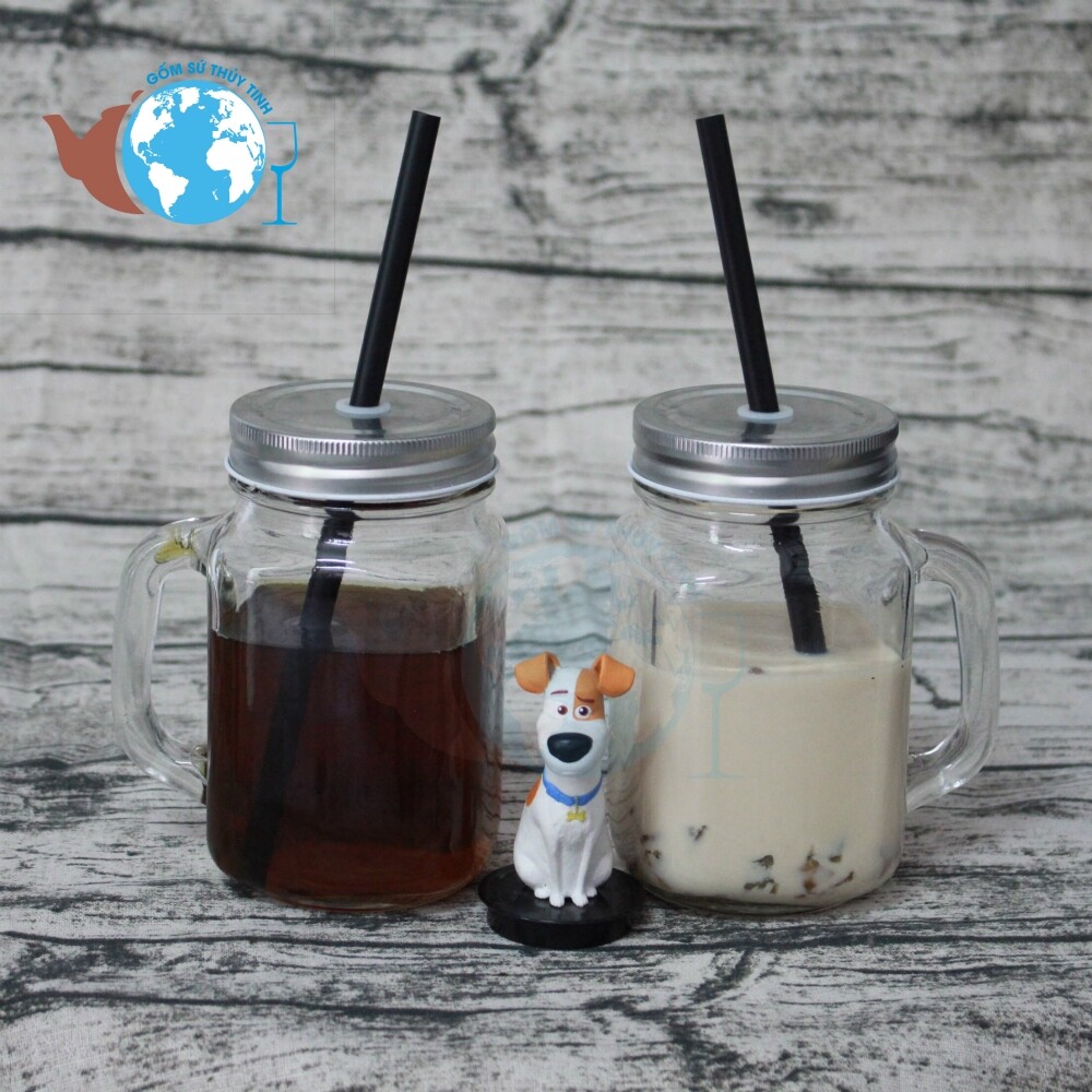 COMBO 2 ly thủy tinh uống trà sữa ly quai thủy tinh 450ml - Bộ 2 ly thủy tinh dễ thương, ly thủy tinh dày chất lượng
