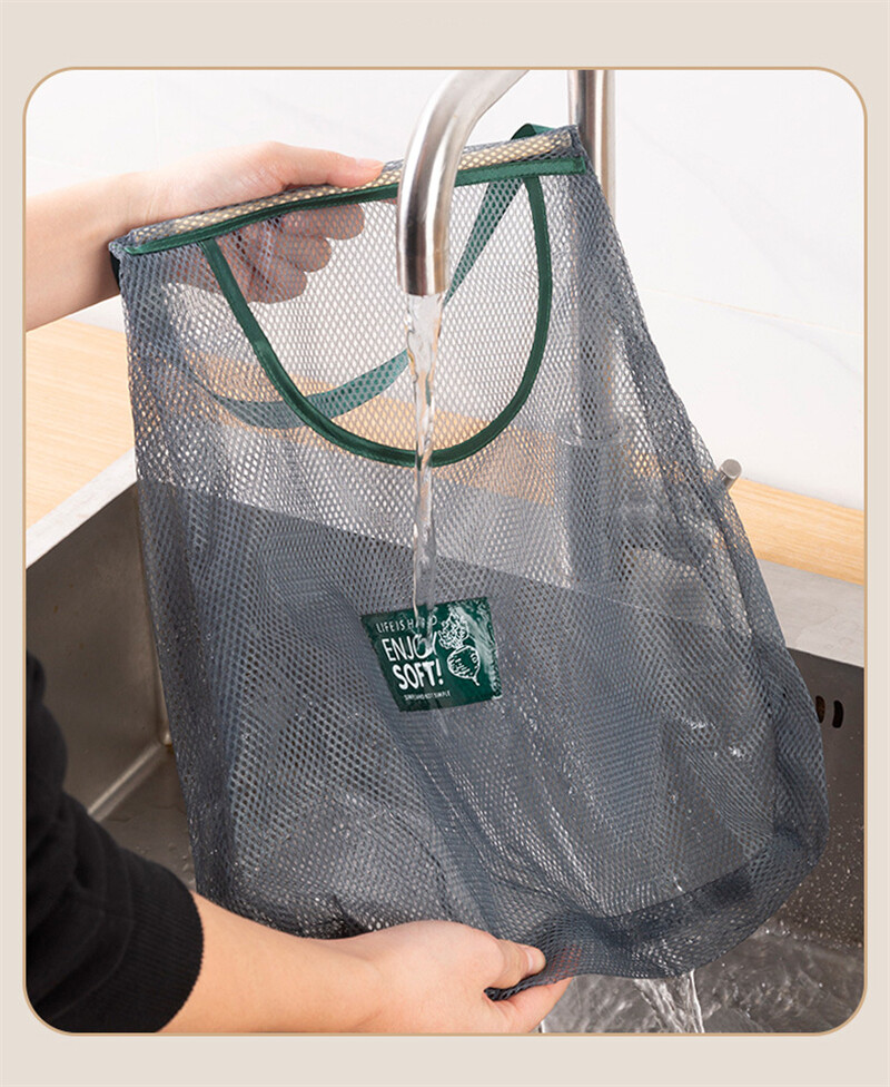 Kitchen Reusable Mesh Storage Bag Washable Foldable Hanging Net Bag Fruit Vegetable String Portable