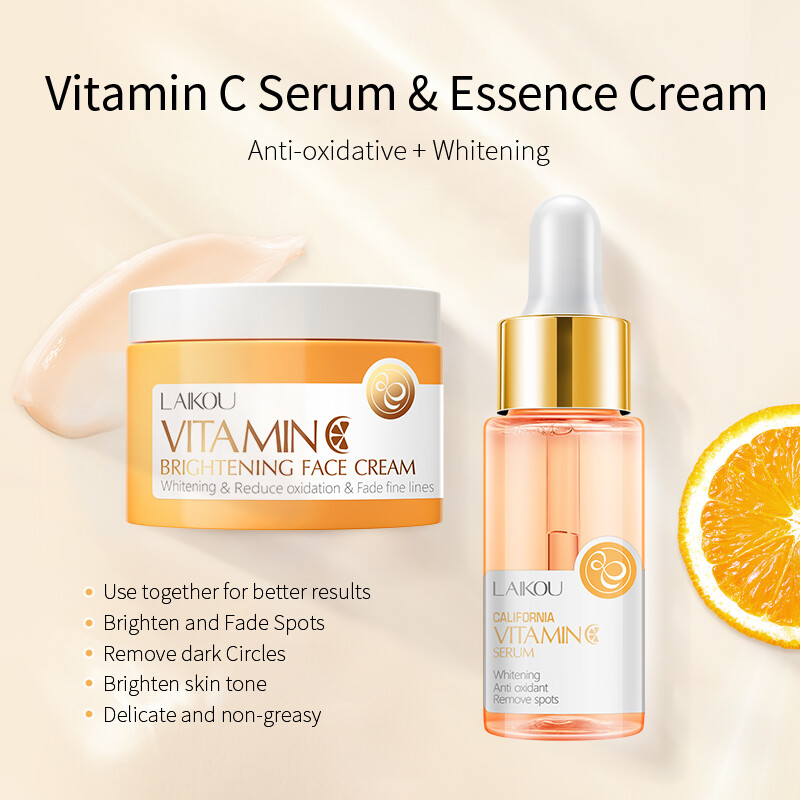 LAIKOU Vitamin C Face Cream Anti-oxidant Serum Remove Dark Spot Essence Skin Care 2pcs