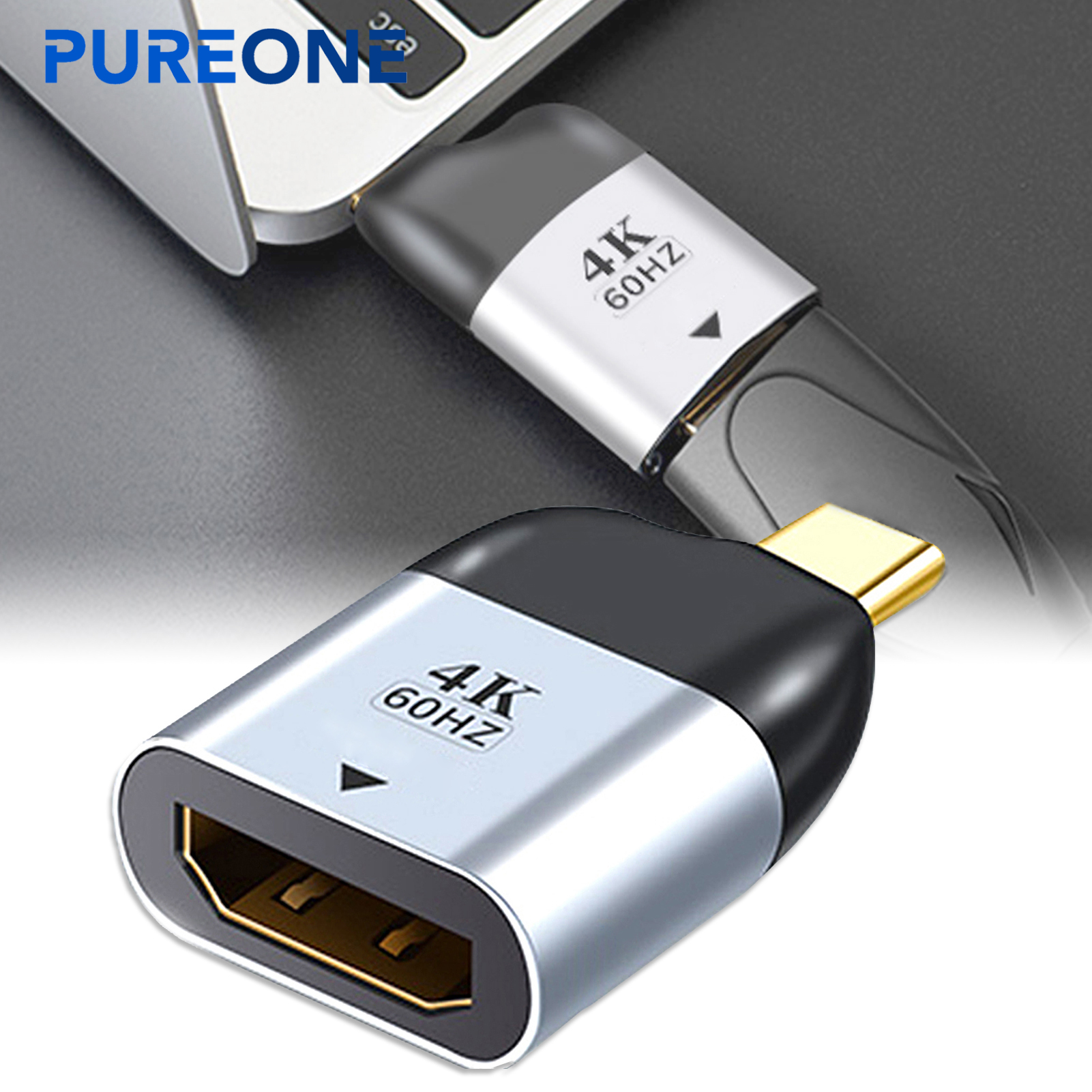 Pureone Compatible USB Type C to HDMI-compatible Cable 4K 60HZ Converter Adapter for Thunderbolt 3