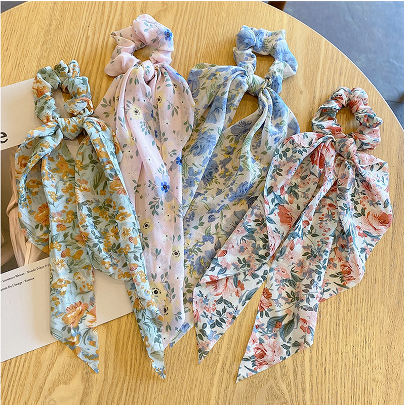 Dây Buoc Tóc Bằng Vải Chiffon Họa Tiết Hoa