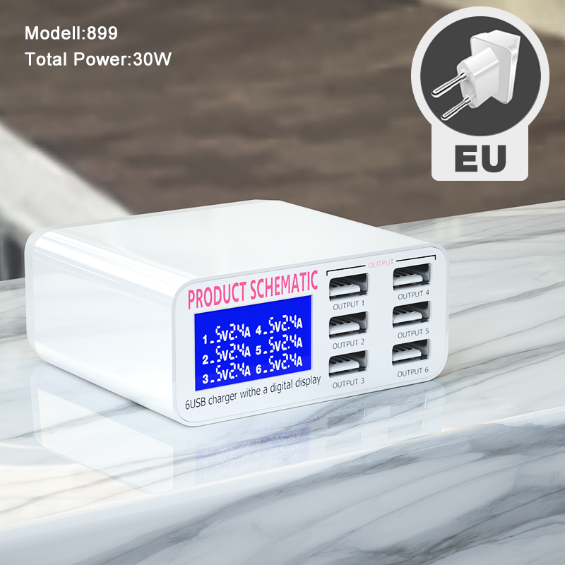 TOPZERO 6 Ports QC3.0 40W/30W Digital Display Fast Charger Station For Phone 12 Pro Max OPPO Huawei Samsung Fast Charging Travel Charger For Pad Air Pro 2020