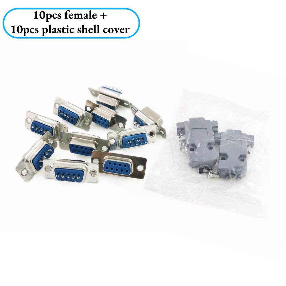 10sets DB9 RS232 Parallel Serial Port 2-Rows 9 Pin D Sub 10pcs Male/Female Solder Connector Plastic Shell Cover