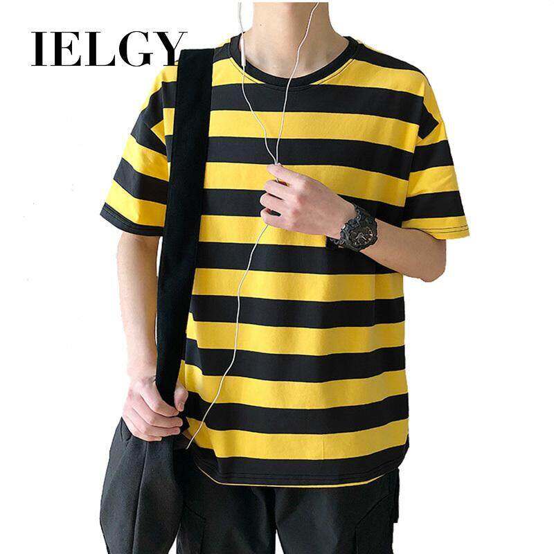 IELGY Striped t-shirt men's summer loose short-sleeved male T-shirt