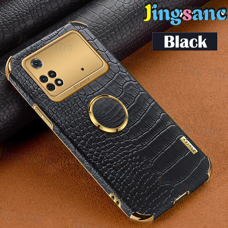 Jingsanc for xiaomi poco m4 pro 4g/poco x4 pro 5g/poco m4 pro 5g case soft tpu silicone phone casing crocodile skin with magnetic ring bracket protection back cover