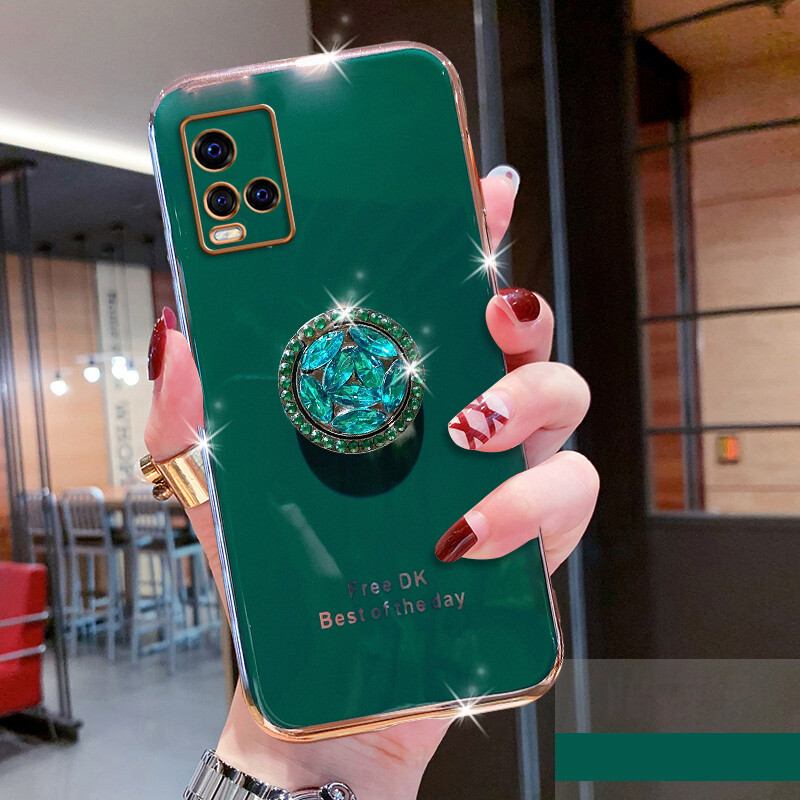 For VIVO Y21 Y33s Y21s Electroplated Letters Phone Case For VIVO Y21 Y33s Y21s Phone Case Bling Crystal Holder Cover Soft TPU Back Cover