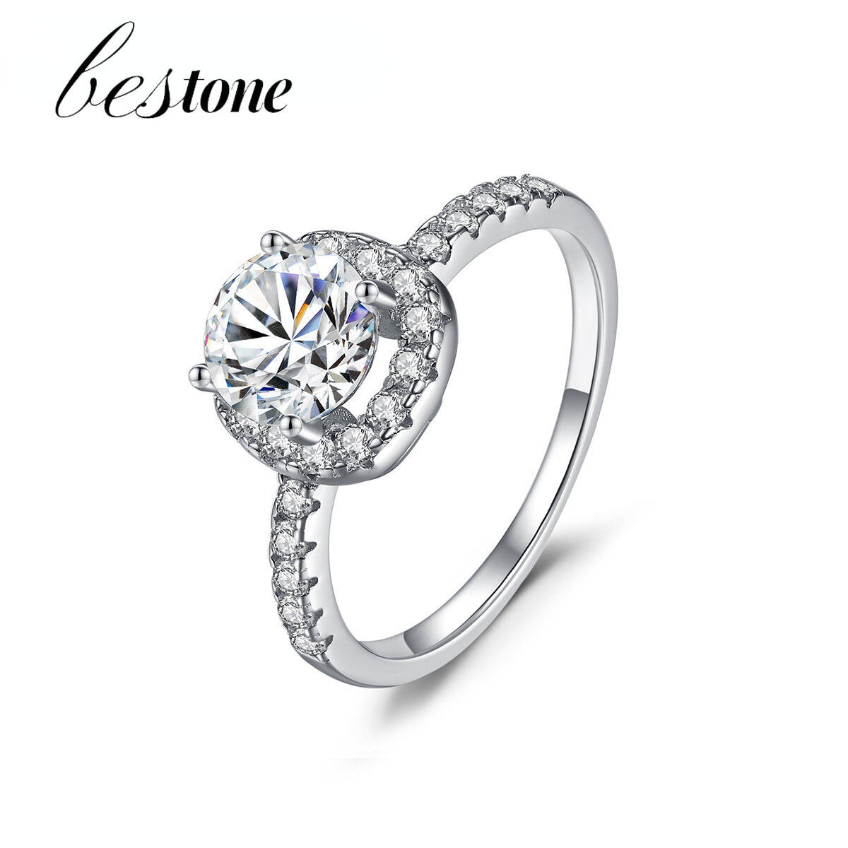 Nhẫn Moissanite Nhẫn Kim Cương Bạc 925 Nhẫn Tròn Bốn Móng Đơn Giản