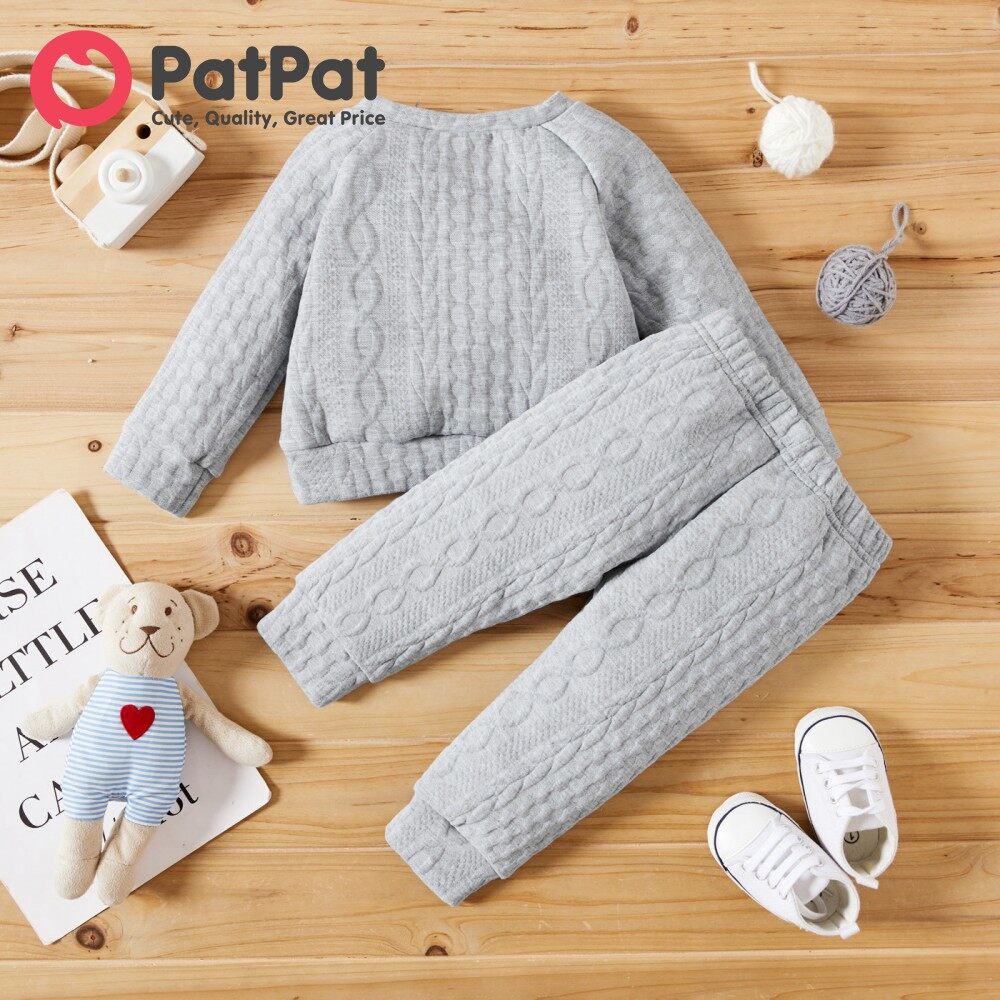 PatPat 2 Chiếc Bộ Dệt Kim Giả Dài Tay Màu Trơn Cho Bé Gái