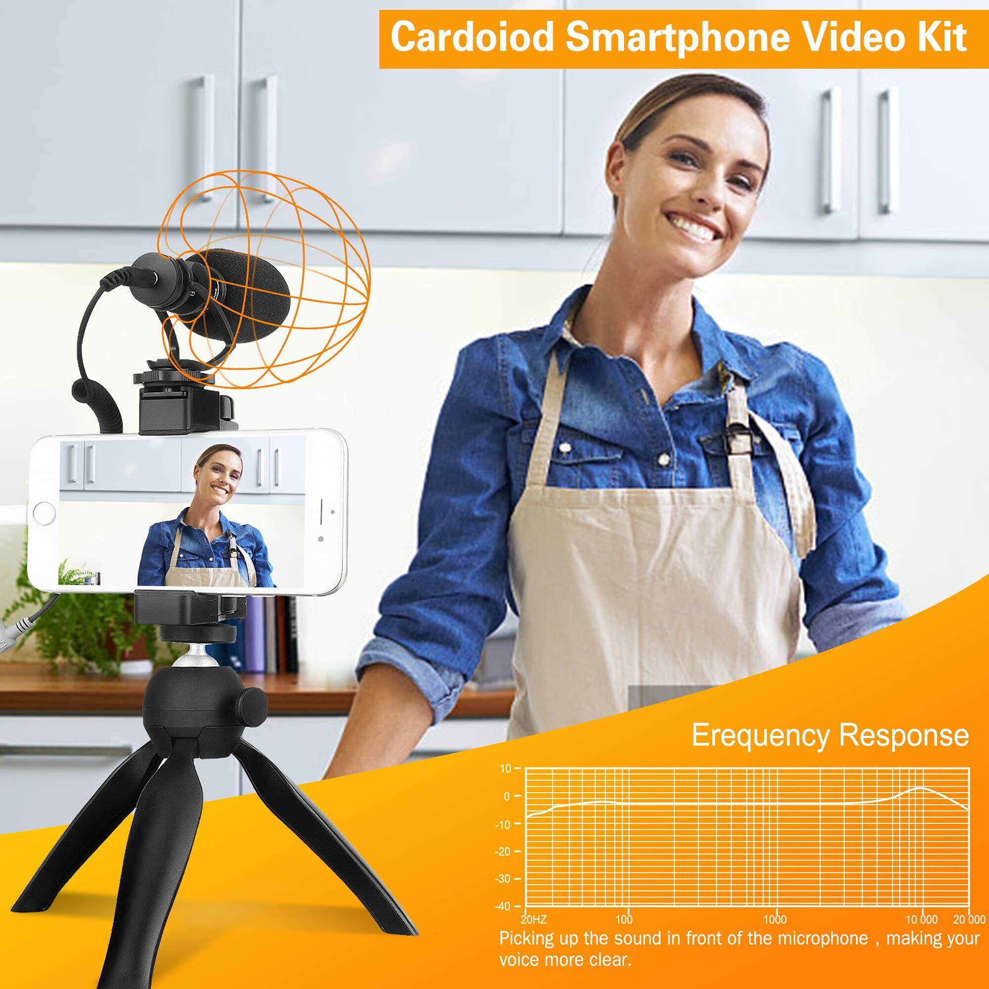 Comica CVM-VM10-K2 Smartphone Microphone with Tripod, On Camera Video Mic for iPhone and Android Phone, Vlogging Kit for Youtube Recording Tiktok