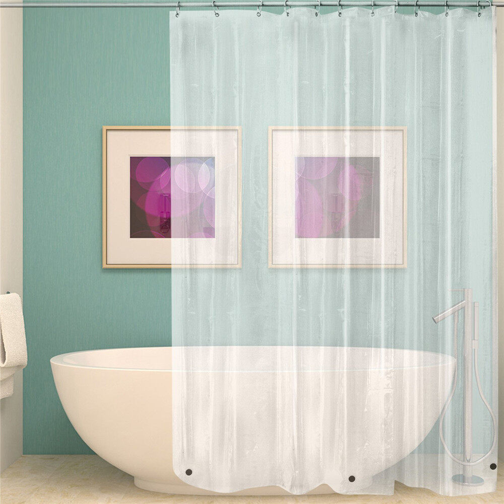 【Ready Stock+100% Original】Transparent PEVA Waterproof Thick Curtain PEVA Plastic Clear Bathroom Curtain With Hanging Hooks