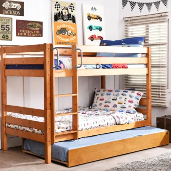 Beds Kids Adult Solid Wood Separable To 2 Beds Double Decker Single Size Bunk Bed Low Bunk Bed With Trundle Oak Lazada