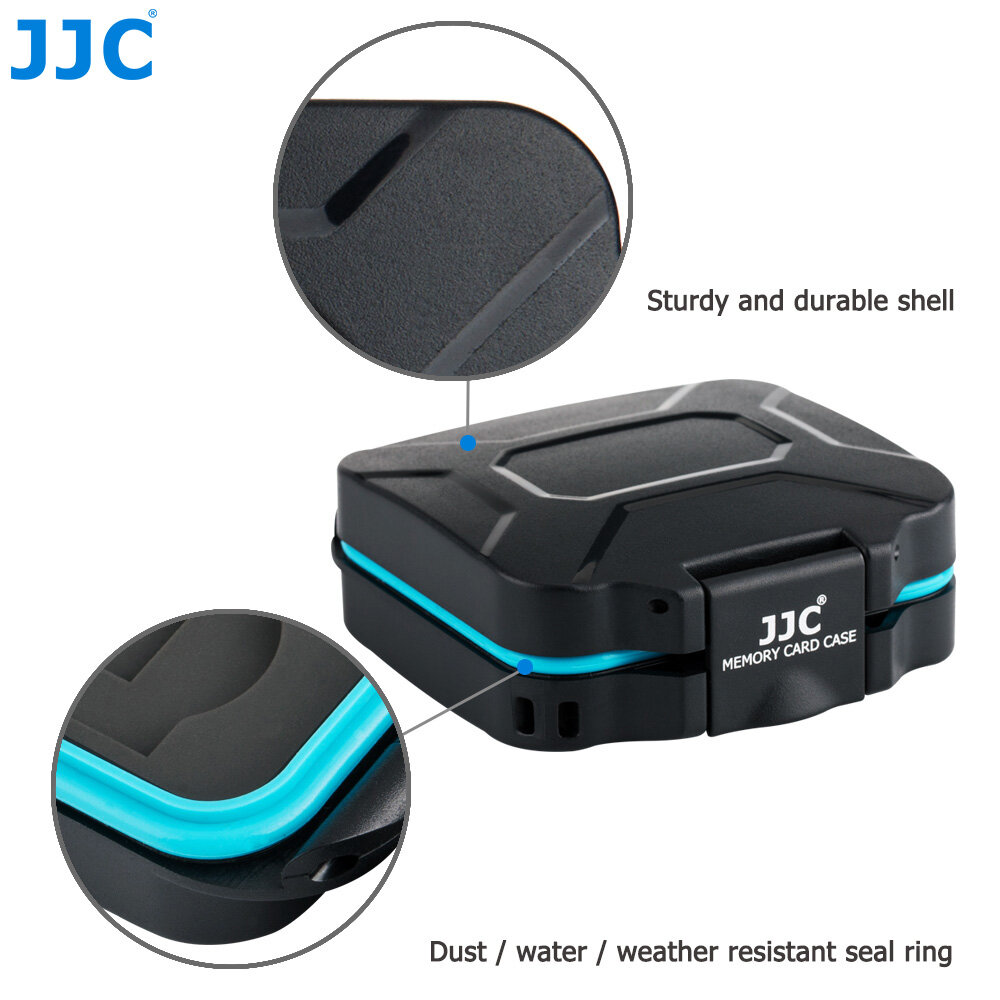 JJC Deluxe 8 Slots Compact Memory Card Case Holder Box Organizer for SD microSD SDXC microSDXC SDHC microSDHC TF Card, Travel-Friendly Memory Card Container with Water-Resistant and Shockproof Function