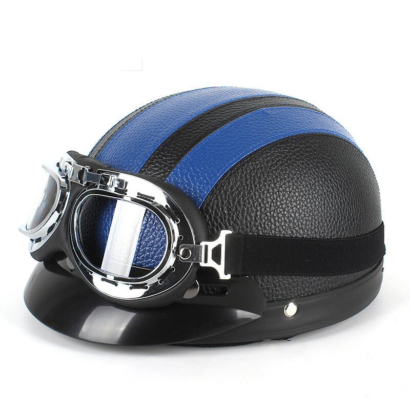 Motorcycle Harley PU helmet with goggles summer shade breathable men and women riding half helmet