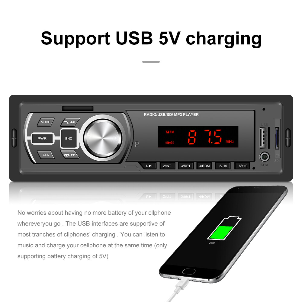 Podofo 1DIN In-Dashวิทยุติดรถยนต์Sสเตอริโอรีโมทคอนโทรลดิจิตอลบลูทูธฟัง ...