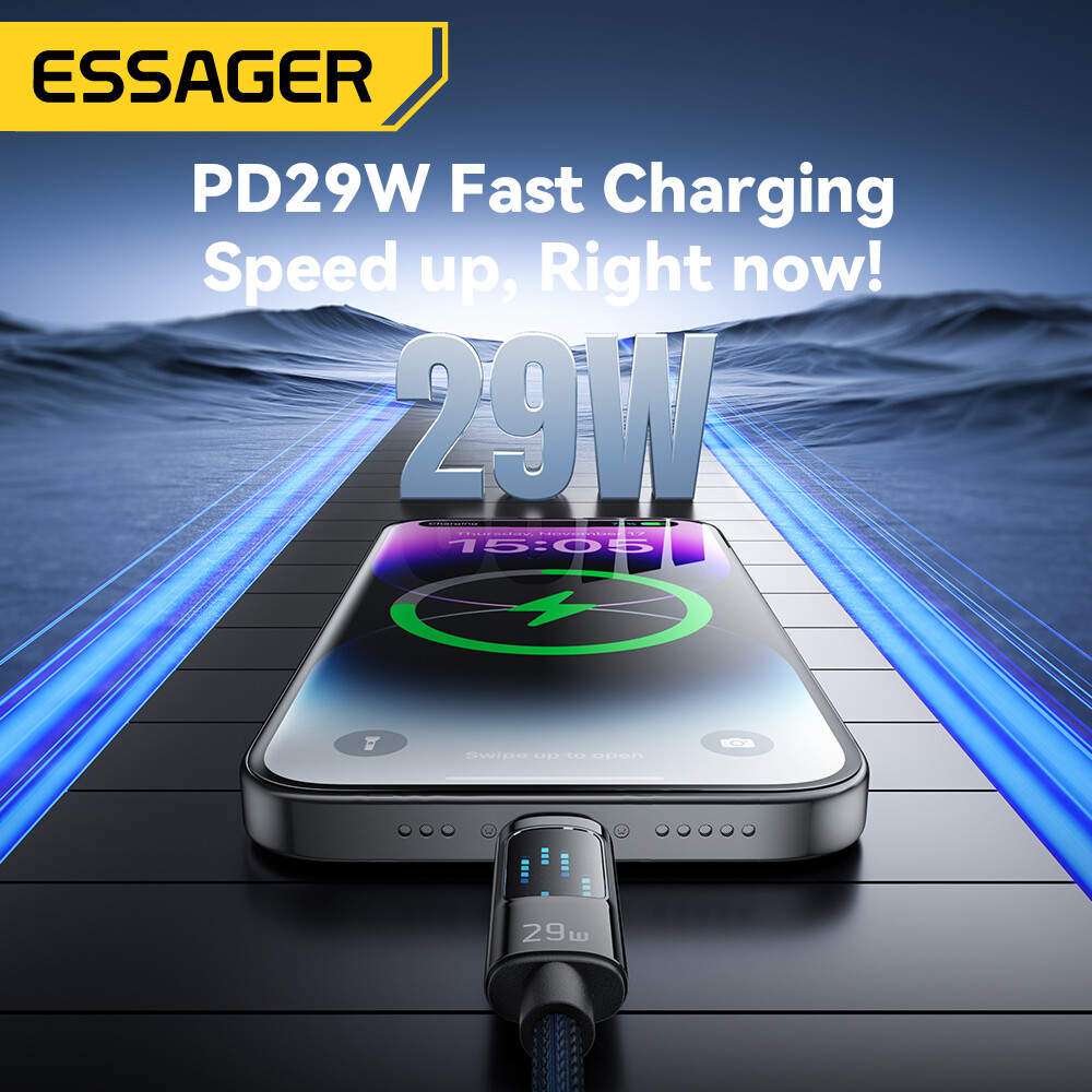 Essager PD 29W Type-C to Lightning Cable Digital Display Fast Charging C to L Cable for iPhone iPad AirPods