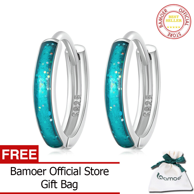 BAMOER 925 Sterling Silver Blue Simple Earrings For Women Fashion Jewelry Ear Buckles BSE603