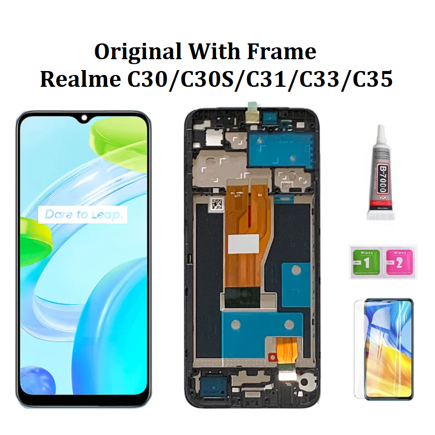 Original lcd with frame for realme c30 c30s c31 c33 c35 lcd with frame display touch screen digitizer monitor assembly