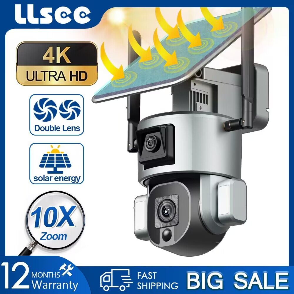 LLSEE, 4K, 8MP, 4G SIM card, WIFI CCTV camera, 10X zoom outdoor solar monitoring camera, IP security camera, IA motion tracking, color night vision, waterproof, ราคา 6,768 บาท*ส่งฟรี