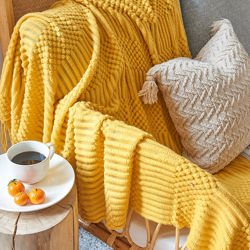 【Highly recommended!!】Nordic Pure Color Air Conditioning Blankets Home Office Nap Knitted Sofa Blanket