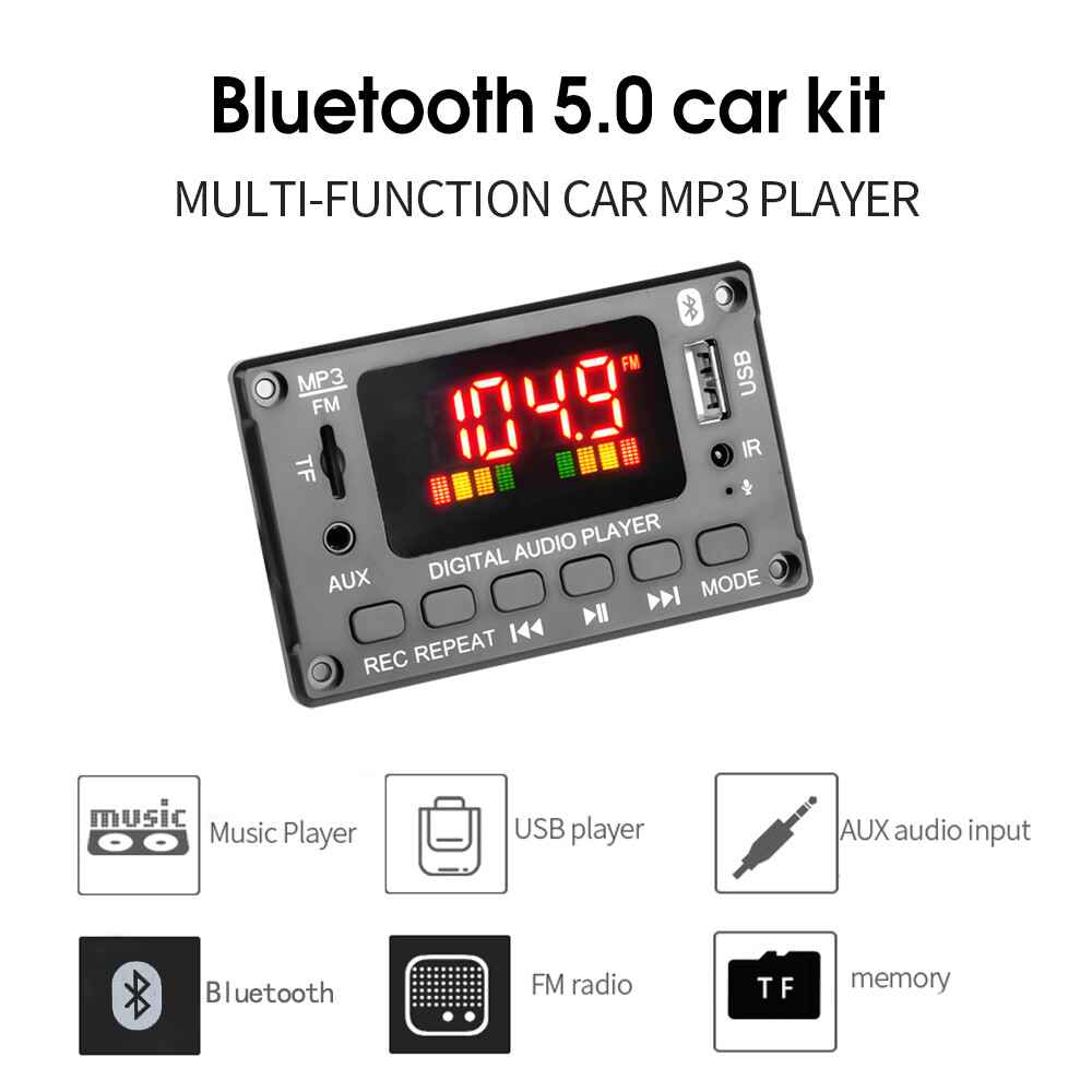 Bluetooth 5.0 MP3 Decoder Board 12V DC FM TF USB AUX Handsfree Call And Record Recording Function Decoding Board Module