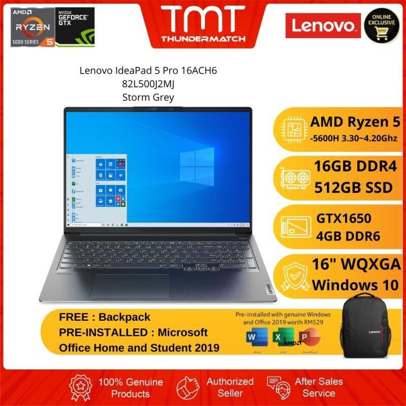 Lenovo IdeaPad 5 Pro 16ACH6 82L500J2MJ Laptop | R5 5600H | 16GB 512GB SSD | 16 WQXGA | GTX1650 | W10 | MS OFFICE + BAG Malaysia