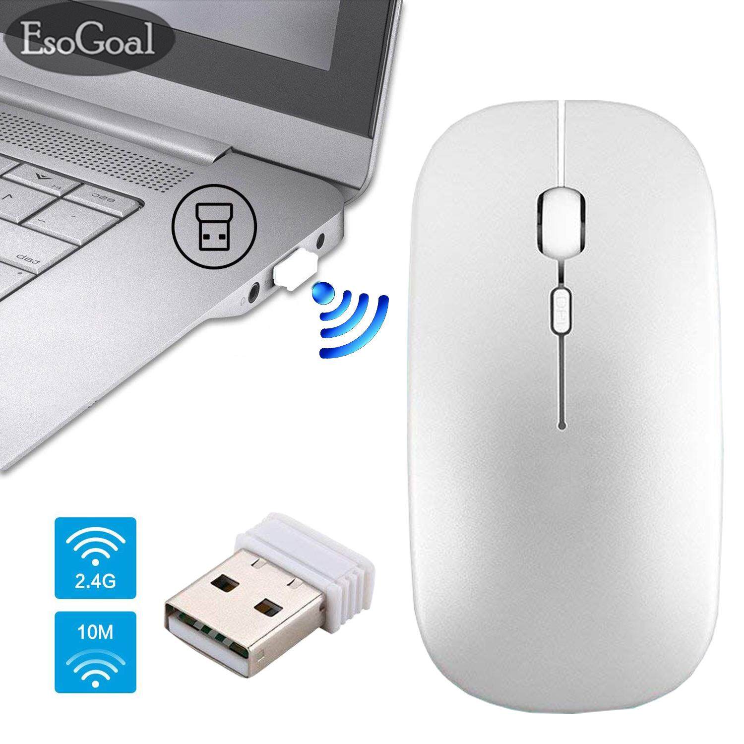 EsoGoal Rechargeable Wireless Gaming Mouse Portable Ultra-thin Slim 2.4GHz Silent Click Mute Durable Comfortable Ergonomic Mouse for Laptop Desktop PC Macbook