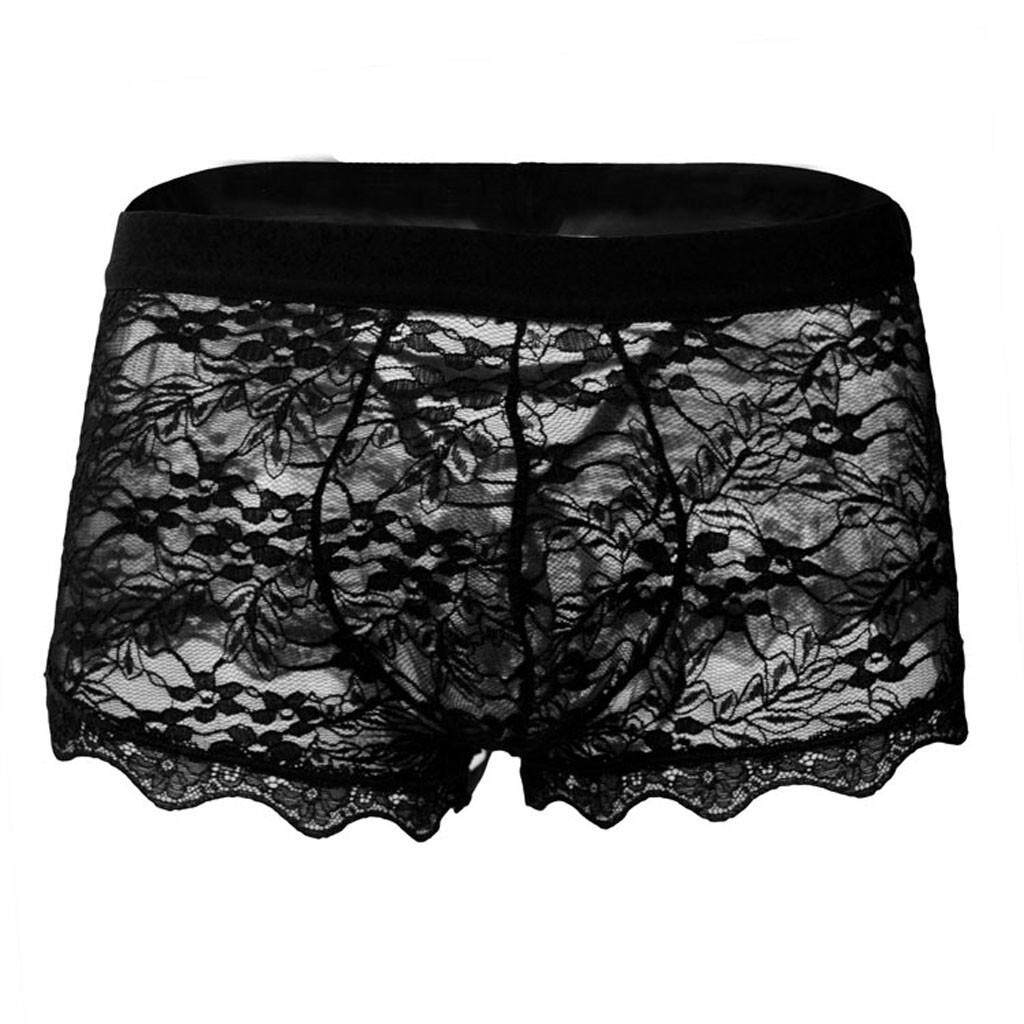 Boyshort Underwear Low Men's Transparent Waist Lace Mesh Sexy Men's
