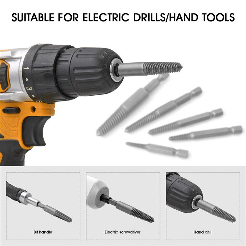 5pcs Hex Screw Extractors Broken Damaged Screw Extractor Drill Bit Guide Set Broken Bolt Remover Easy Out Set Metalworking Tools