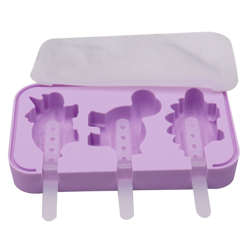 3 Holes Ice Cream Mold Dinosaur Shape Ice Pop Molds Popsicles Makers Kitchen Gadgets Ice Popsicles Molds DIY Accessories