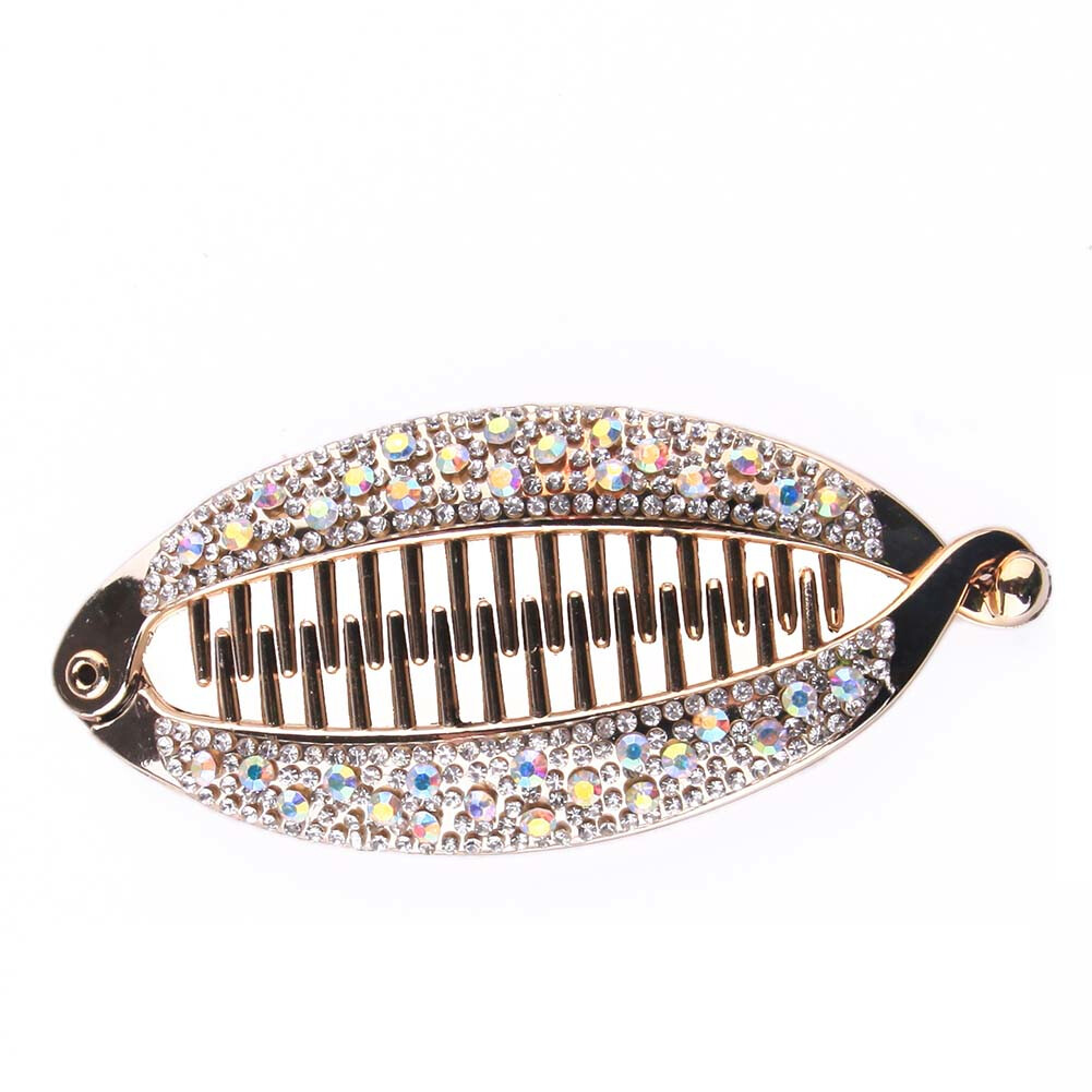 Gravitational wave Women Girl Banana Fish Shape Hairpin Rhinestone Hair Clip Grip Barrette Headwear