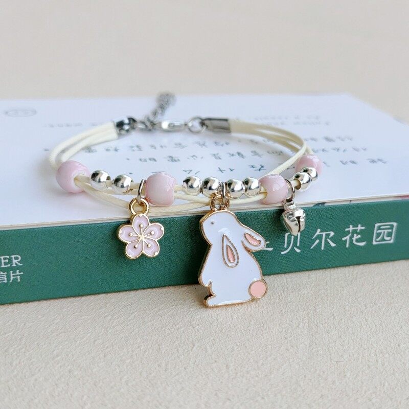 Korean Cartoon Cute Rabbit Flower Bells Pendant Bracelets For Women Girls Simple Geometric Animal Bracelet Friendship Jewelry Accessories Gifts