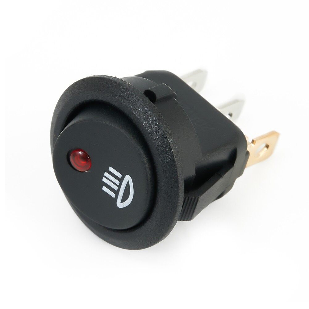 Switch On Off Round Rocker Switch 12V Red Led 23mm ABS Plastic Black Red