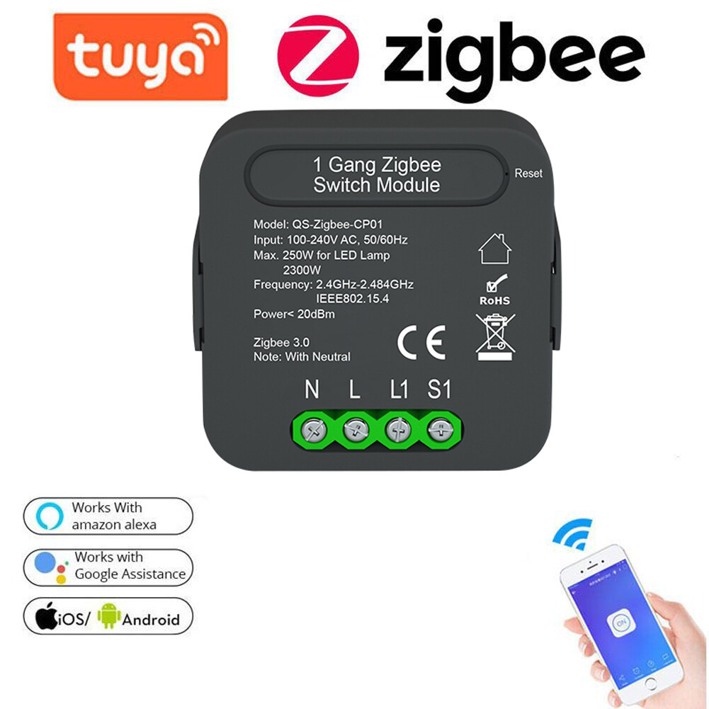 KKmoon QS-Zigbee-CP01 Tuya ZigBee Intelligent Switch Module Intelligent Home Switch Conversion Module 1 Gang Switch Module Device Sharing Timing Function Mobilephone APP Remotes Control for Alexa Google Home Voice Control Used with Gate-way