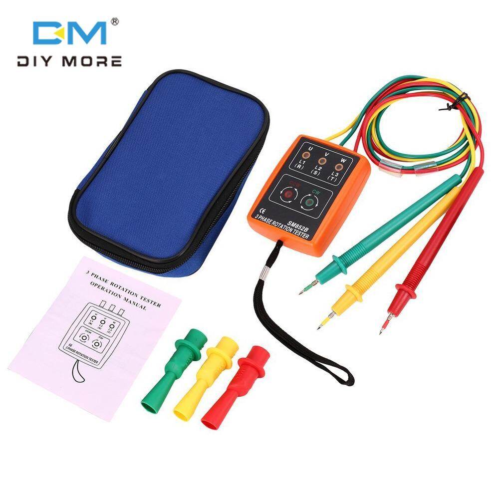 diymore Máy Đo Trình Tự Pha Kỹ Thuật Số SM852B Máy Đo Trình Tự Pha Xoay Chiều Ba Pha Máy Kiểm Tra Xoay Còi Báo Động LED Điện Áp Checker 60V ~ 600V