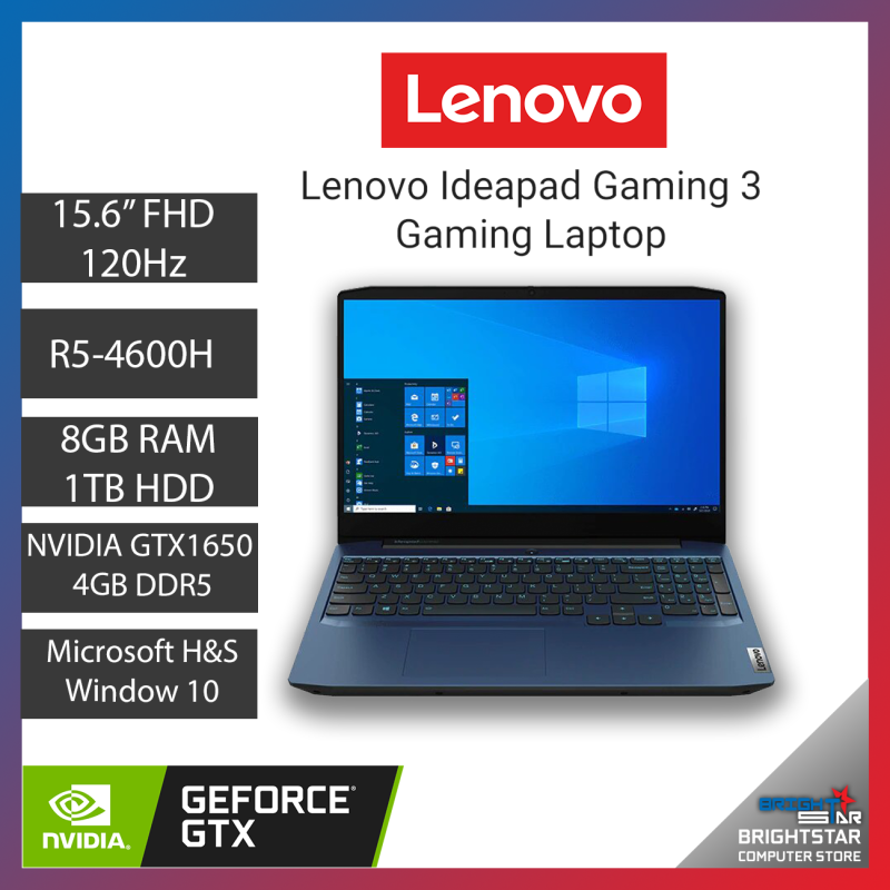 Lenovo Ideapad Gaming 3 Gaming Laptop (15.6 Inch FHD 120Hz / AMD Ryzen / R5-4600H / 8GB RAM / 1TB HDD / GTX 1650 4GB / Windows 10 / 1 Year Warranty) Malaysia