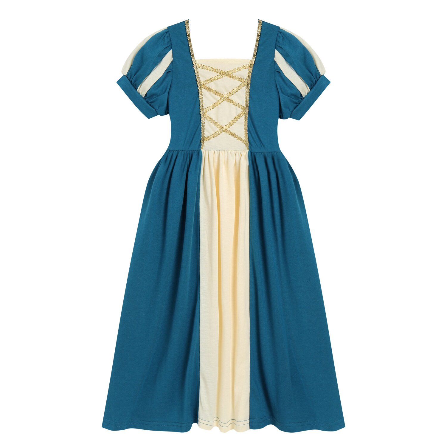 New Girls Princess Long Dress Costume 2022 Kids Cotton Short Sleeve Children Cosplay Party Halloween Christmas Belle Dress Up Clothes 3 4 5 7 9 10 Years