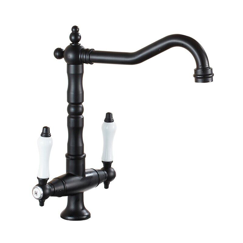 360 Swivel Kitchen Faucet Black Paint Antique Chrome Gold Double Handle Bathroom Basin Sink Mixer Tap Faucets