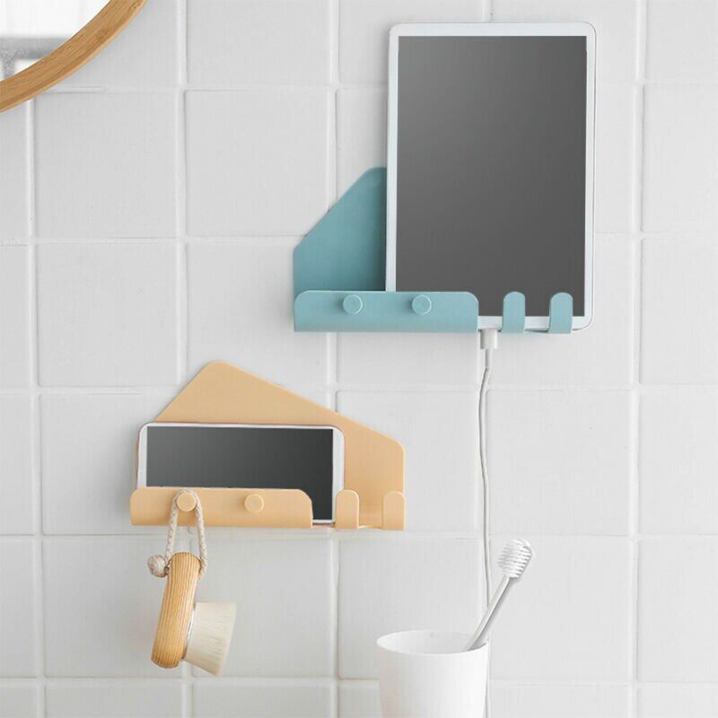 Wall Mount Mobile Phone Tablet Holder Socket Wall Shelf Rack Holders Storager Charging Box Bracket Stand