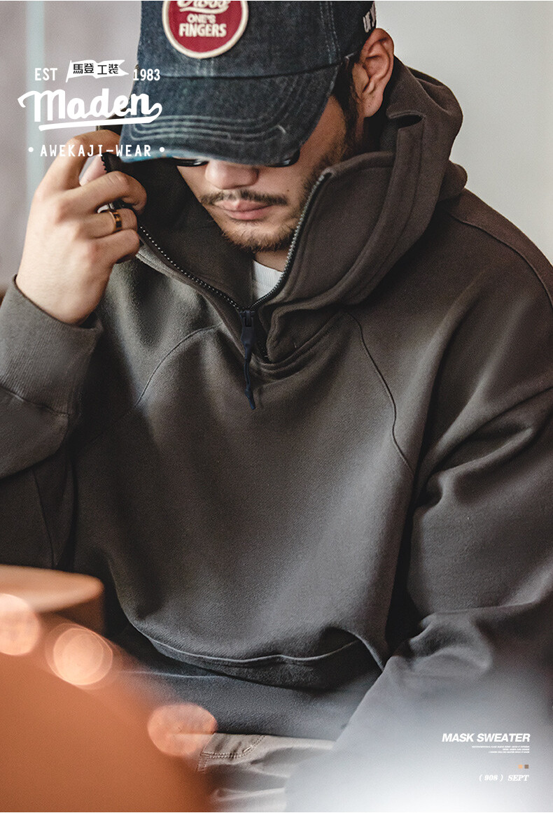 MADEN brand tooling style 2023 autumn new ins net red men youth American heavy high-neck zipper sweater hoodie vibe style high street functional style coat