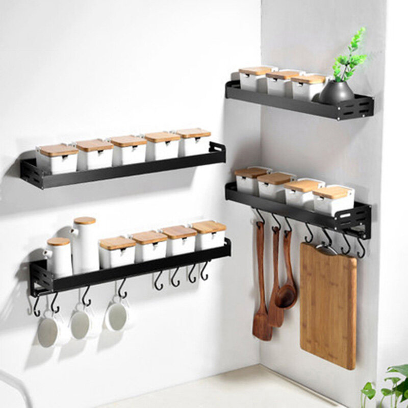 HKStorage Kệ Bếp Giá Treo Tường Không Đục Lỗ, Giá Để Đồ Dùng Nhà Bếp Màu Đen Gắn Tường