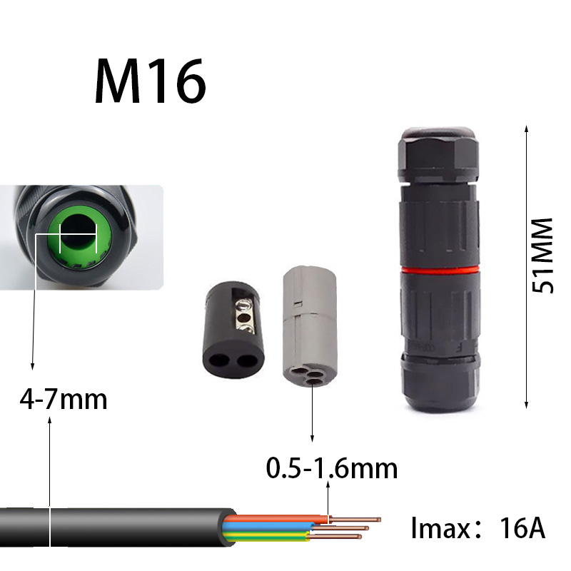 Connecteur électrique étanche IP68 2/3/4/5 Broches - Pour Câbles 0.75-2.5mm², Laiton, Noir