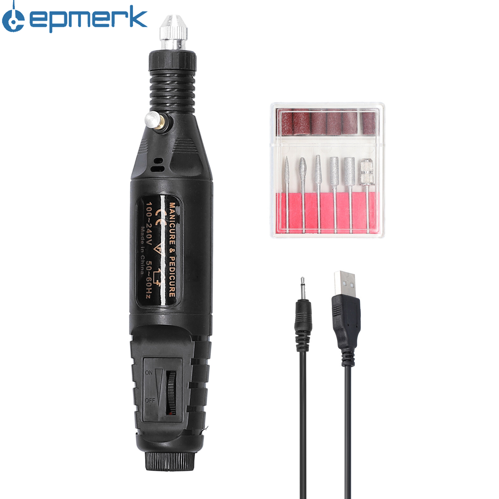 Lepmerk USB Power Supplys Handheld Mini Electric Grinder Nail Gelatum Removing Tool Manicure Machine Speed Adjustable Grinding Rotary Tool Kit with 6 Grinding Heads
