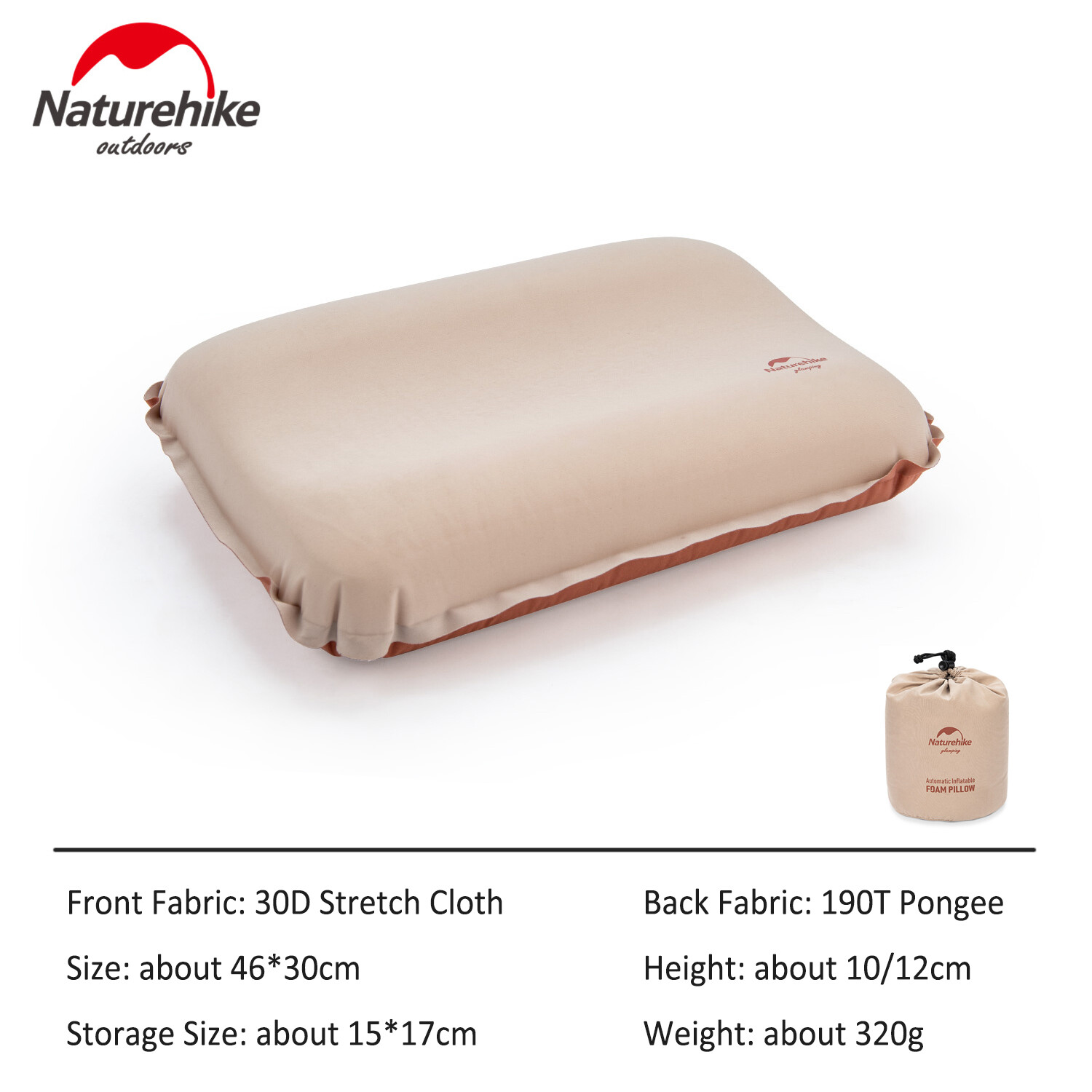 Naturehike 3D Quiet Sponge Automatic Inflatable Pillow Glamping Portable Lightweight Comfortable Elastic Fabric with Storage Bag